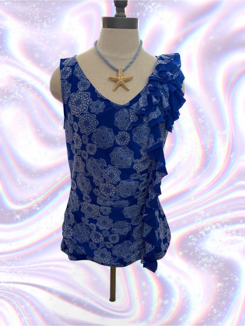Elle Blue Floral Ruffle V-Neck Camisole